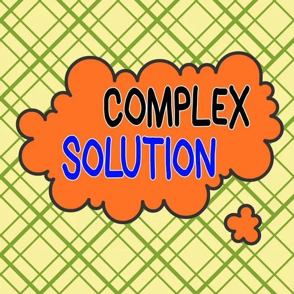 Writing note showing Complex Solution. Business photo showcasing significant ideas that are completely or partly repressed Asymmetrical uneven shaped pattern object multicolour design. — Stock Photo, Image