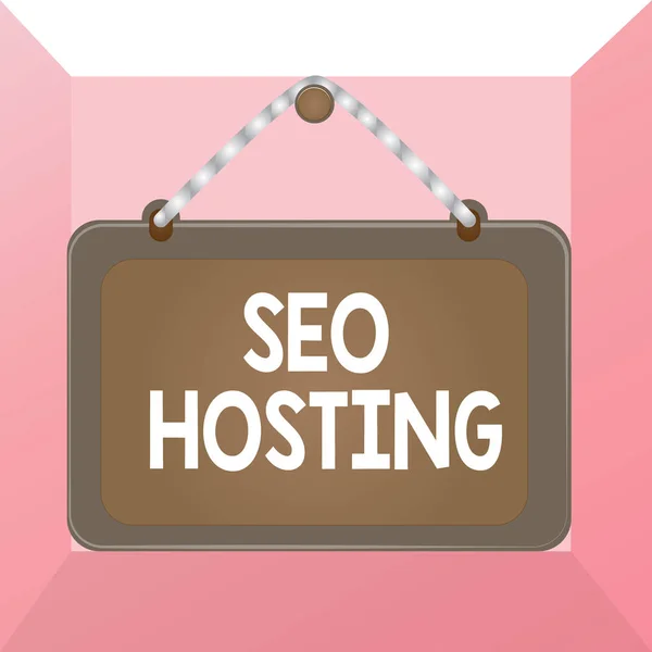 Escritura manual conceptual que muestra Seo Hosting. Sitio web de construcción de texto de fotos de negocios de una manera que es amigable para los motores de búsqueda Tablero fijo marco de uñas de color de fondo panel rectángulo . — Foto de Stock