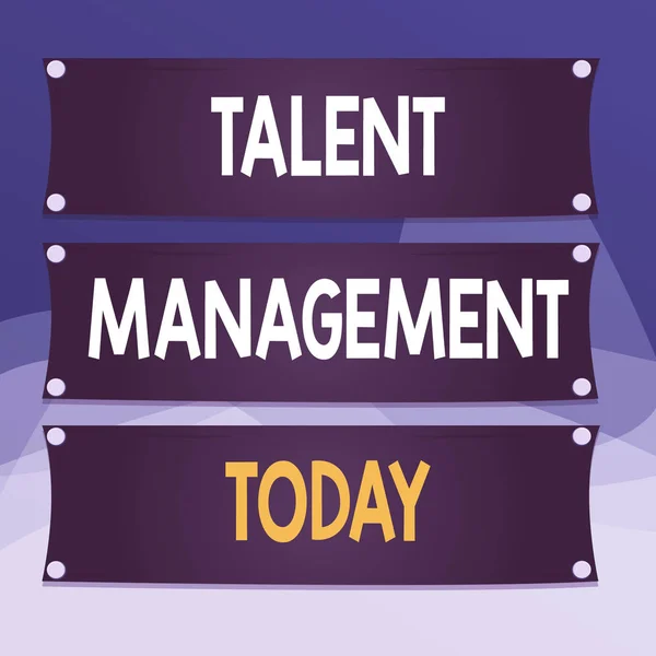 Writing note showing Talent Management. Business photo showcasing anticipation of required huanalysis capital for an organization Wooden panel attached nail on colorful background plank wood.