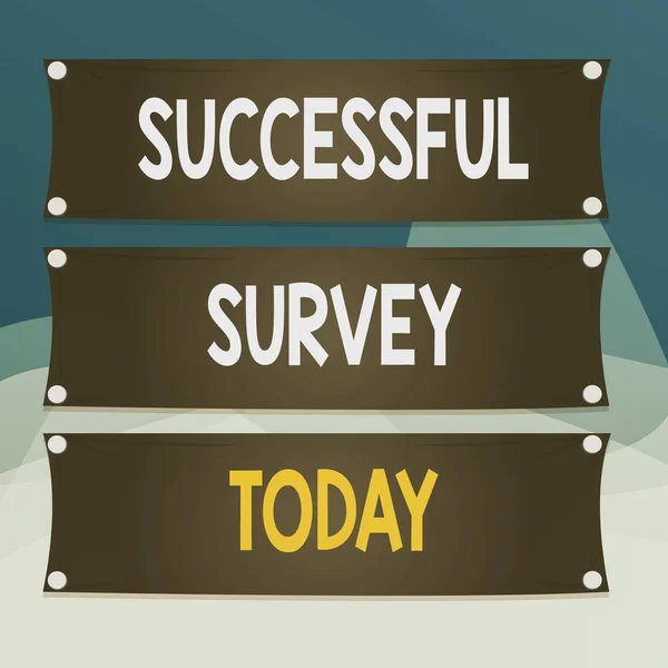 Writing note showing Successful Survey. Business photo showcasing measure of opinions or experiences of a group of showing Wooden panel attached nail on colorful background plank wood.