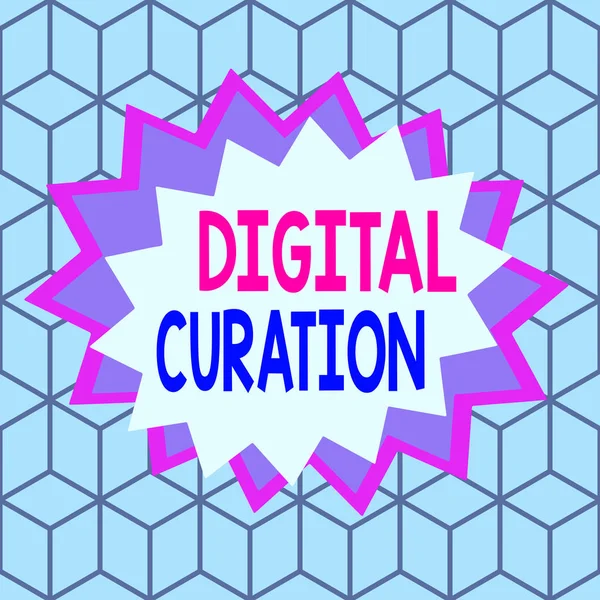 Text sign showing Digital Curation. Conceptual photo maintenance collection and archiving of digital assets Asymmetrical uneven shaped format pattern object outline multicolour design.