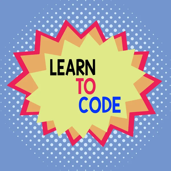 Word tekst schrijven Leer om code te schrijven. Zakelijk concept voor Leer om Software te schrijven Wees een Computer Programmeur Coder Asymmetrisch ongelijk vormgegeven formaat patroon object outline veelkleurig ontwerp. — Stockfoto