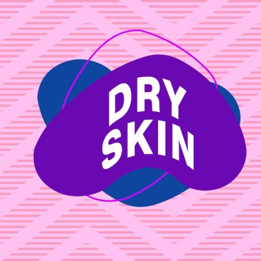 Dry Cilt 'i yazan el yazısı metni. Kavram, cilt ölçeklendirme veya kaşıntısı ile işaretlenmiş rahatsız durum anlamına gelir Asimetrik biçimsiz şekil şekil nesne ana hatları çoklu renk tasarımı.