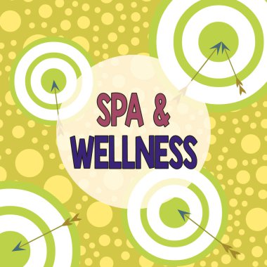 Spa ve Sağlık 'ı gösteren bir mesaj. Gösterilen kavramsal fotoğraf yeri sağlık gevşeme okunu ve yuvarlak hedefi asimetrik şekilli nesne çok renkli tasarımı geliştirmek için gider.