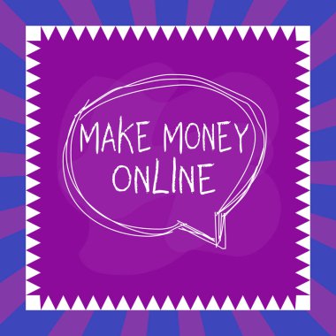 Kelime yazma metni Para Çevrimiçi Yap. Asimmetrik şekilli nesne ana hatları çok renkli tasarımı içinde serbest ticaret için iş konsepti..