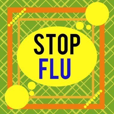 Kelime yazma Gribi durdurun. Grip virüsünün yol açtığı bulaşıcı solunum hastalığını tedavi etmek için iş konsepti Asimetrik düzensiz biçim şekli nesne ana hatları çok renkli tasarım.