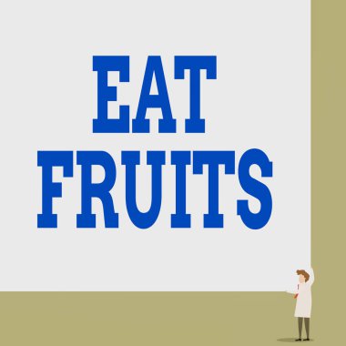 Ye Meyveleri 'ni gösteren bir mesaj. Kavramsal fotoğraf, huanalisise ya da hayvanlara yararlı olan bitki yetiştirme ürünlerini tüketir. Önde iki eli olan genç bir kadın, sağ köşesinde büyük boş bir dikdörtgen tutar..