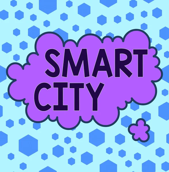 Manuscrito de texto Smart City. Conceito que significa área urbana que usa diferentes internet eletrônica das coisas Assimétrico formato desigual padrão objeto esboço design multicolorido . — Fotografia de Stock