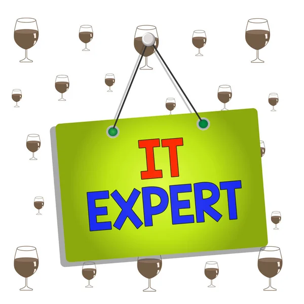 Text sign showing It Expert. Conceptual photo demonstrating with high level of knowledge in information technology Colored memo reminder empty board blank space attach background rectangle.