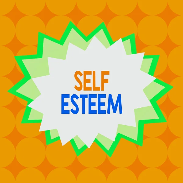 Text sign showing Self Esteem. Conceptual photo a feeling of having respect for yourself and your abilities Asymmetrical uneven shaped format pattern object outline multicolour design.