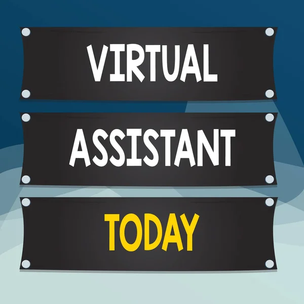 Writing note showing Virtual Assistant. Business photo showcasing demonstrating who provides various services to entrepreneurs Wooden panel attached nail on colorful background plank wood.