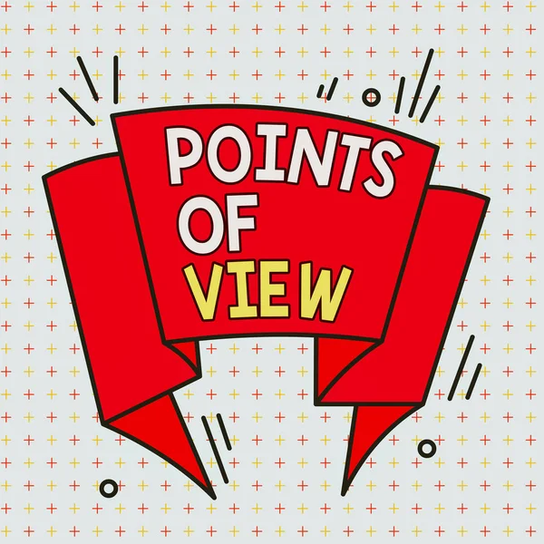 Kézírás szöveg Points Of View. Koncepció jelentése Értelmezés Vélemény Értékelés Egyedi aszimmetrikus egyenetlen formájú minta objektum rálátása a többszínű mintára. — Stock Fotó