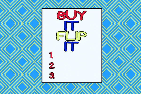 Conceptual hand writing showing Buy It Flip It. Business photo text Buy something fix them up then sell them for more profit Repeating geometrical rhombus pattern Seamless design Wallpaper.
