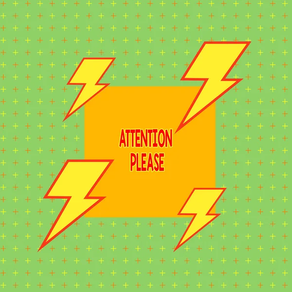 Text sign showing Attention Please. Conceptual photo asking showing to focus their mental powers on you Asymmetrical uneven shaped format pattern object outline multicolour design. — Stock Photo, Image