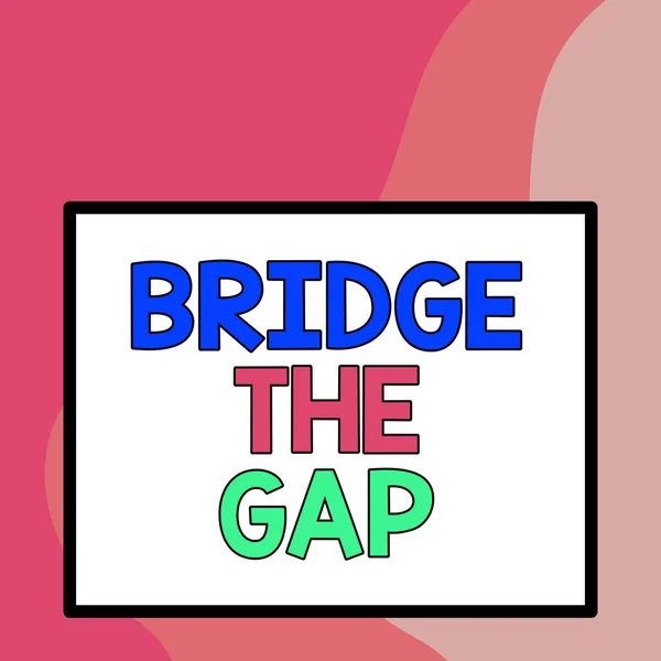 Word writing text Bridge The Gap. Business concept for Overcome the obstacles Challenge Courage Empowerment Big white blank square background inside one thick bold black outline frame. — ストック写真