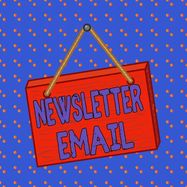 Conceptual hand writing showing Newsletter Email. Business photo showcasing email sent to subscribers informing them about the news Square rectangle unreal cartoon wood on the coloured wall. — 스톡 사진