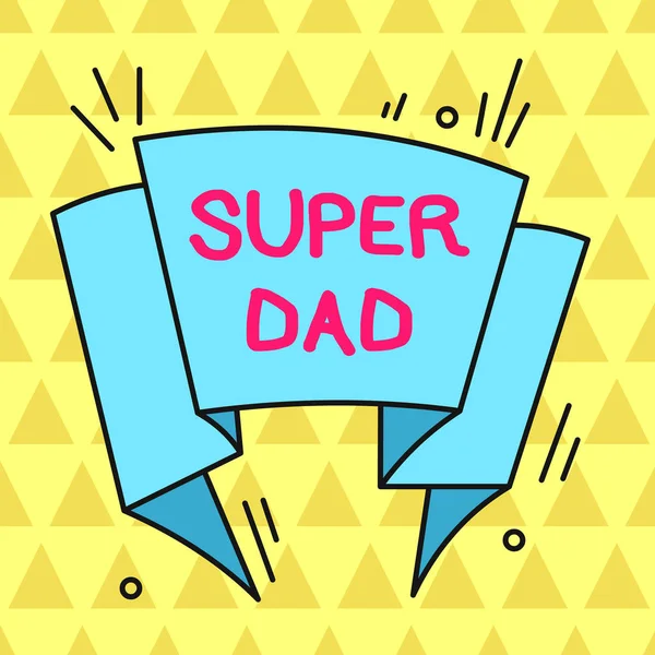 Schrijfbriefje met Super Dad erop. Zakelijke foto presentatie van kinderen idool en super held een inspiratie om te kijken naar asymmetrische ongelijk gevormde patroon object multicolour design. — Stockfoto