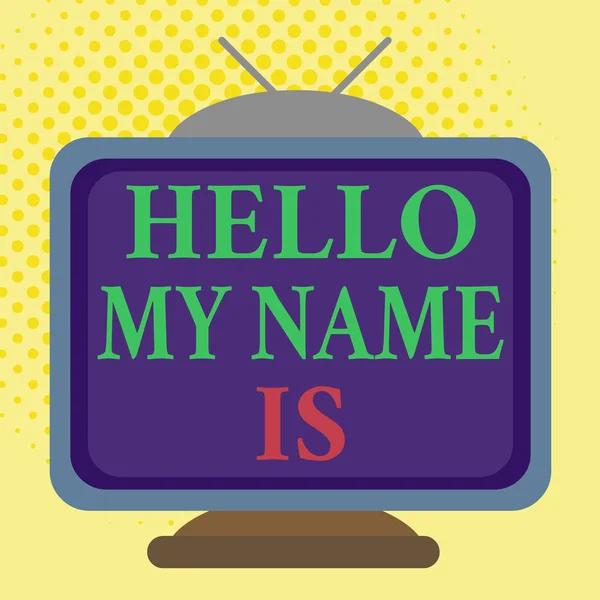 Текст для написания слов Hello My Name Is. Бизнес-концепция для знакомства с новыми работниками в виде прямоугольника старой разноцветной росписи по дереву . — стоковое фото