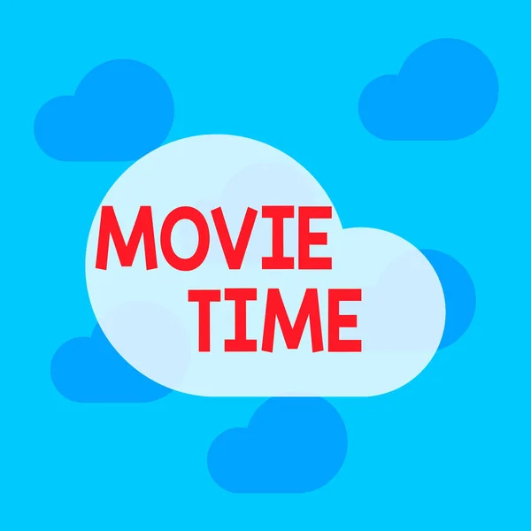 Text sign showing Movie Time. Conceptual photo the scheduled or actual time at which a show or film begins Square rectangle paper sheet loaded with full creation of pattern theme. — Stock Photo, Image