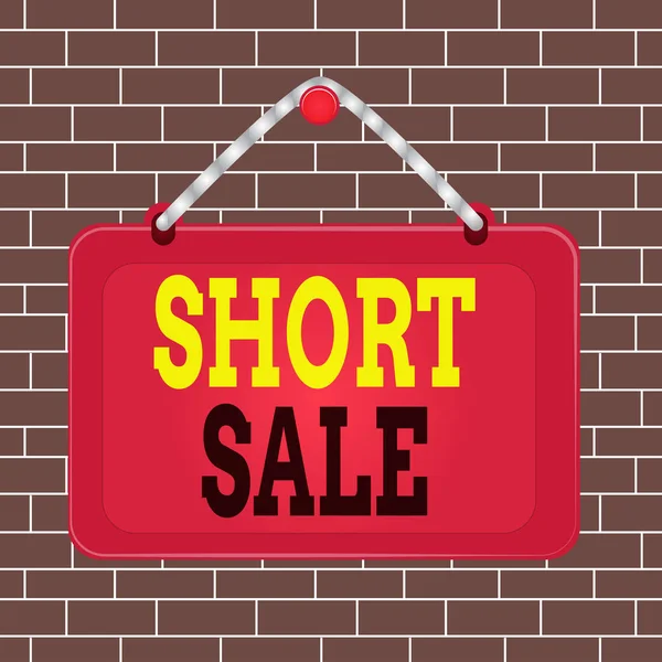 Text sign showing Short Sale. Conceptual photo Home that is offered at a price that is less than the amount owed Board fixed nail frame string striped colored background rectangle panel.