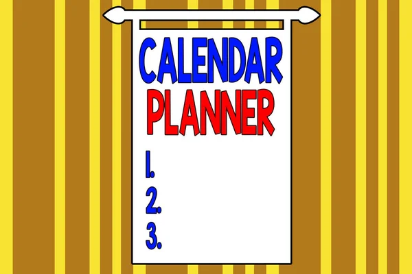 Handwriting text writing Calendar Planner. Concept meaning schedule of activities or task that must be completed Abstract background multicolored intersecting striped pattern chromatic. — Stok fotoğraf