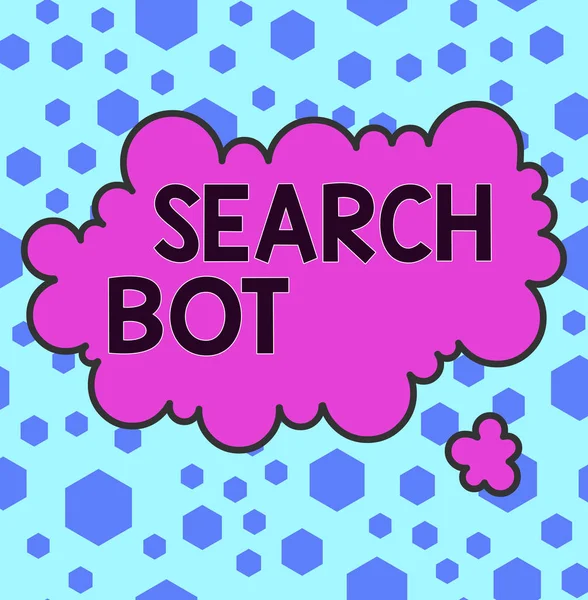 Kézírás üzenet Search Bot. Koncepció olyan program, amely automatizált feladatokat futtat az interneten vagy a hálózaton keresztül Aszimmetrikus egyenetlen alakú formátum minta objektum körvonalazódik többszínű design. — Stock Fotó