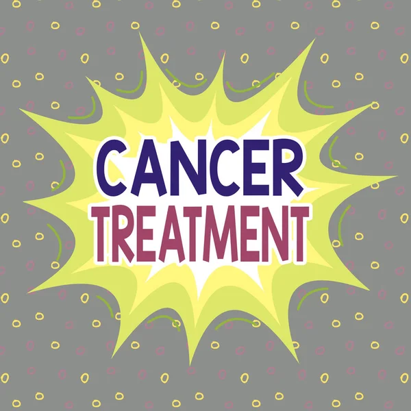 Kanser Tedavisi 'nin el yazısı. Kavram, bir kanser hastasına verilen tıbbi tedavinin analizidir. Asimetrik biçimsiz şekil şekli nesne ana hatları çok renkli tasarım.. — Stok fotoğraf