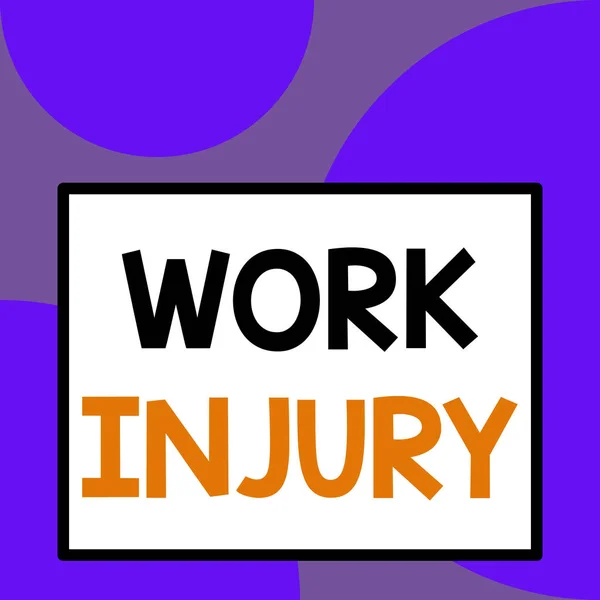 Word writing text Work Injury. Business concept for illness caused by events or exposures in the work environment Front close up view big blank rectangle abstract geometrical background.