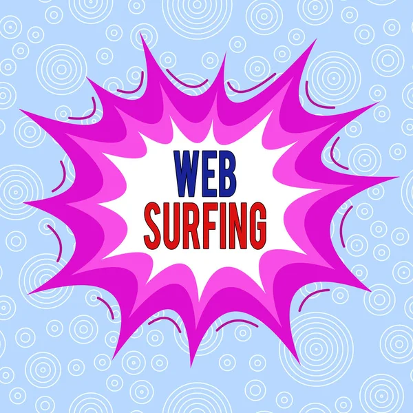 Conceptual hand writing showing Web Surfing. Business photo text Jumping or browsing from page to page on the internet webpage Asymmetrical uneven shaped pattern object multicolour design. — Stock Photo, Image