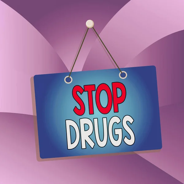 Χειρόγραφο κείμενο Σταματήστε τα ναρκωτικά. Έννοια σημαίνει να τεθεί τέλος στην εξάρτηση από ουσίες όπως η ηρωίνη ή η κοκαΐνη Έγχρωμη υπενθύμιση σημείωμα κενό πίνακα επισυνάψτε ορθογώνιο φόντο. — Φωτογραφία Αρχείου
