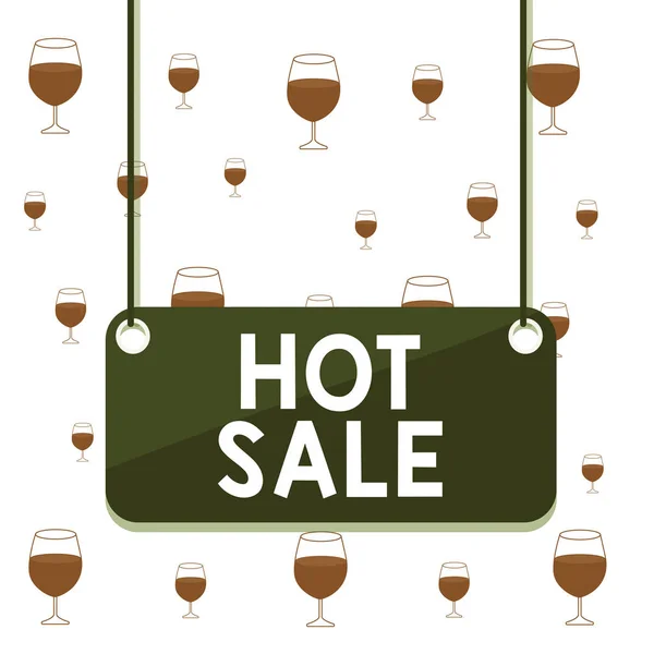 Text sign showing Hot Sale. Conceptual photo putting products on high discount Great price Black Friday Board color background plank attached string panel rectangle empty surface.