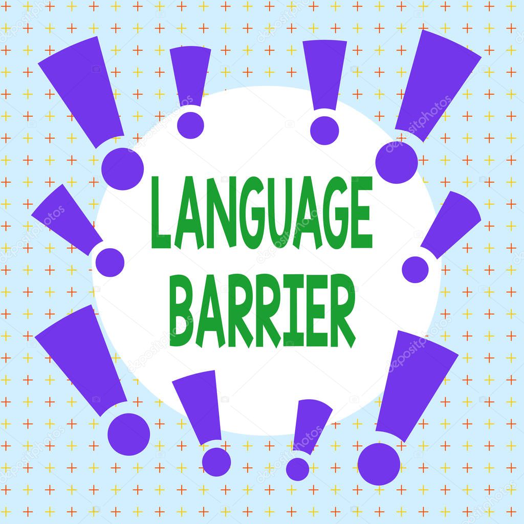 Text sign showing Language Barrier. Conceptual photo difficulties in communication Speaking different language Asymmetrical uneven shaped format pattern object outline multicolour design.
