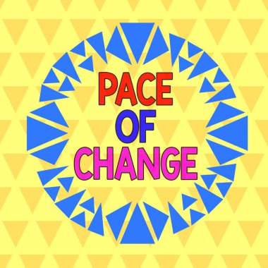 Değişiklik Hızını gösteren metin işareti. Olağan aktivitelerdeki olağan rutin değişimlerde kavramsal fotoğraf değişimi asimetrik düzensiz biçim şekli nesne ana hatları çoklu renk tasarımı.