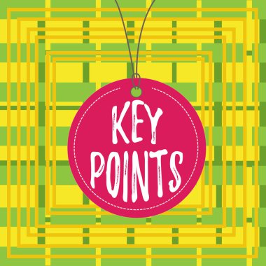 Text sign showing Key Points. Conceptual photo most important piece of information that is said or written Badge circle label string rounded empty tag colorful background small shape.