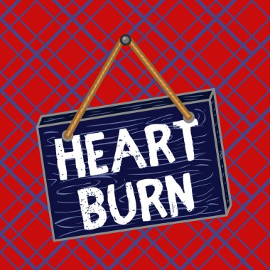 Heart Burn 'ü gösteren bir not yazıyorum. İş fotoğraflarında boynundaki yanma hissi ya da asit reflü meydanı dikdörtgeninden kaynaklanan acı renkli duvardaki gerçek dışı karikatür ahşabını gösteriyor..