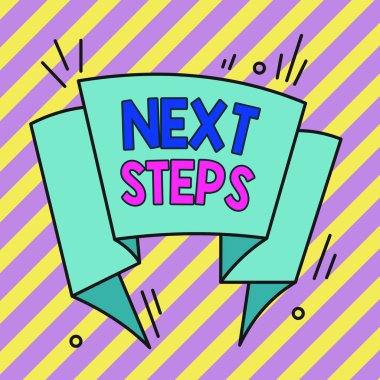 Sonraki adımları gösteren kavramsal el yazısı. Mevcut bir planlama sonrasında yapılacak iş fotoğrafı metin numarası Asimmetrik düzensiz şekil çok renkli nesne tasarımı.