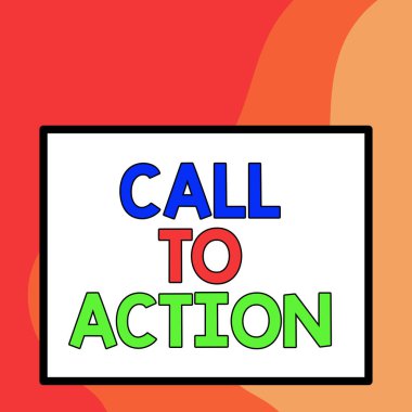 Sözcük yazma: Call To Action. Kararı Desteklemek için iş konsepti Başarılı bir strateji geliştirmek için Büyük beyaz kare arkaplan kalın, siyah bir dış çerçeve içinde.