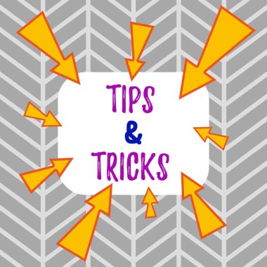 Word writing text Tips And Tricks. Business concept for Steps Lifehacks Handy advice Recommendations Skills Asymmetrical uneven shaped format pattern object outline multicolour design.