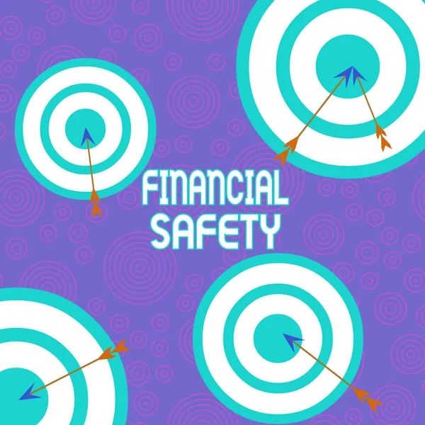 Conceptual hand writing showing Financial Safety. Business photo showcasing enough money saved to cover emergencies and financial goals Arrow and round target asymmetrical shape multicolour design.