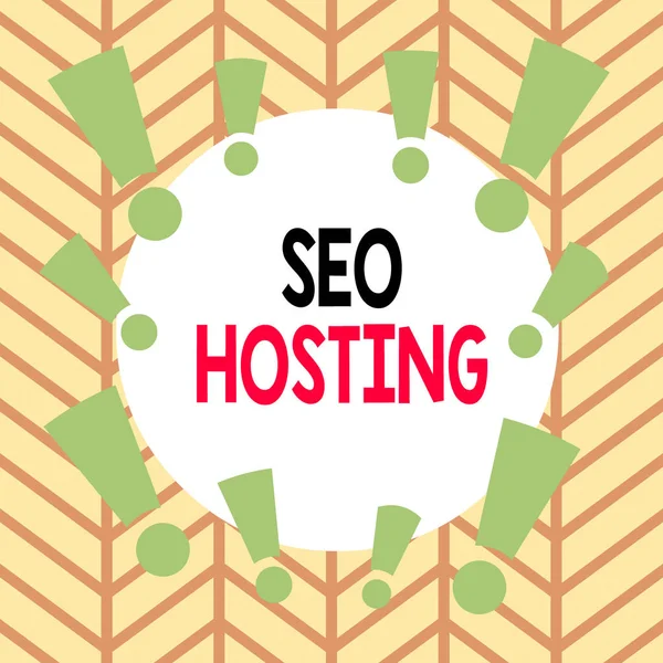 Scrittura concettuale a mano che mostra Seo Hosting. Business photo text building sito web in un modo che è amichevole per i motori di ricerca asimmetrico modello irregolare oggetto design multicolore . — Foto Stock