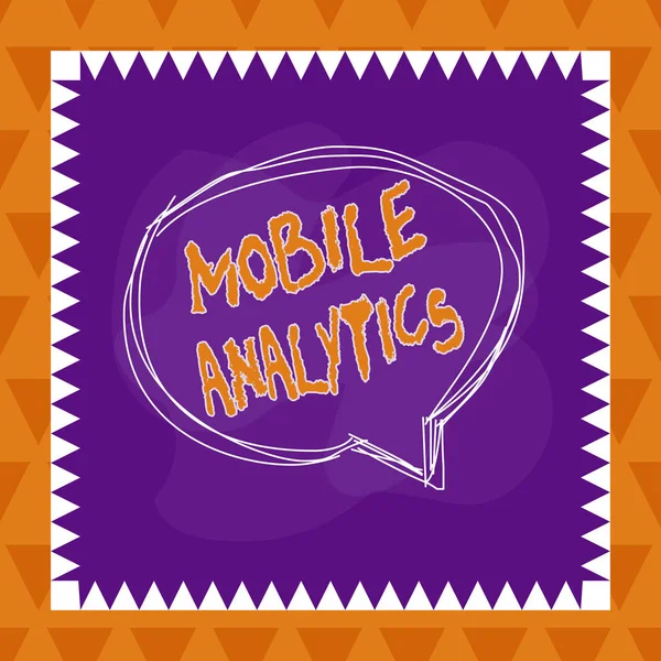 Text sign showing Mobile Analytics. Conceptual photo studies the behavior of mobile website visitors and users Speaking bubble inside asymmetrical shaped object outline multicolor design.