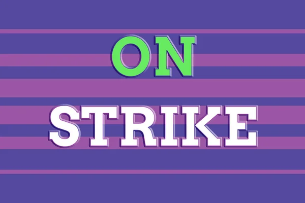 「 On Strike 」を示すテキスト記号。概念的な写真は、雇用主との議論のために作業を継続することを拒否シームレス水平線の背景線の図面。上下のストライプ. — ストック写真