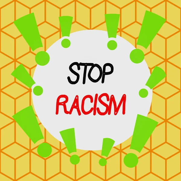 Signe texte montrant Stop Racism. Photo conceptuelle mettre fin à l'antagonisme dirigé contre quelqu'un d'une race différente asymétrique forme inégale motif objet contour multicolore conception . — Photo