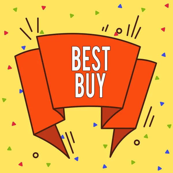 Conceptual hand writing showing Best Buy. Business photo showcasing most advantageous combination of cost and quality of a product Asymmetrical uneven shaped pattern object multicolour design. — Stock Photo, Image