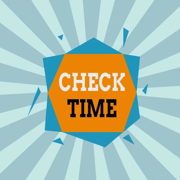 Text sign showing Check Time. Conceptual photo instance of checking the time taken to cover a specific distance Asymmetrical uneven shaped format pattern object outline multicolour design.