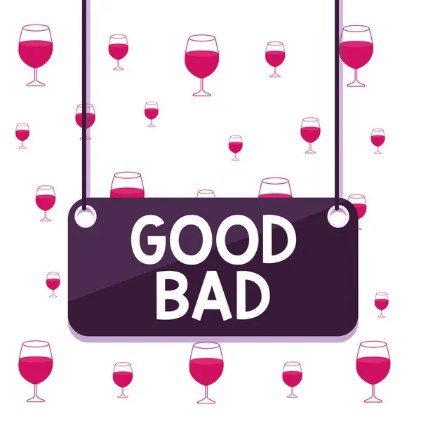 Text sign showing Good Bad. Conceptual photo to seem to be going to have a good or bad result Life choices Board color background plank attached string panel rectangle empty surface.