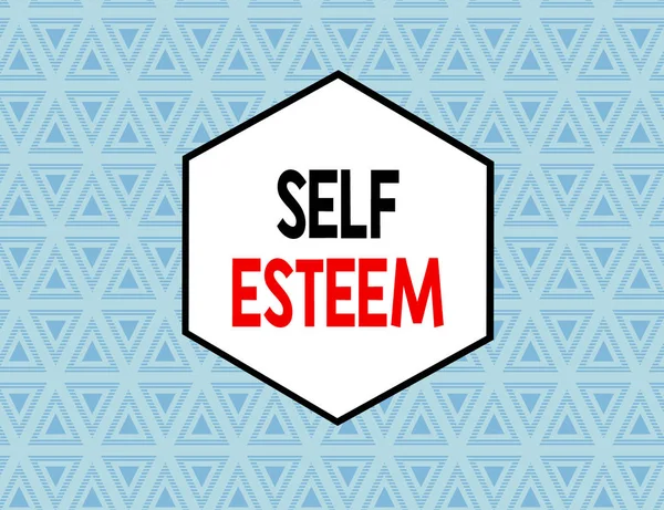 Text sign showing Self Esteem. Conceptual photo a feeling of having respect for yourself and your abilities Seamless Pattern of Alternating Straight and Upside Blue Triangles in Line.