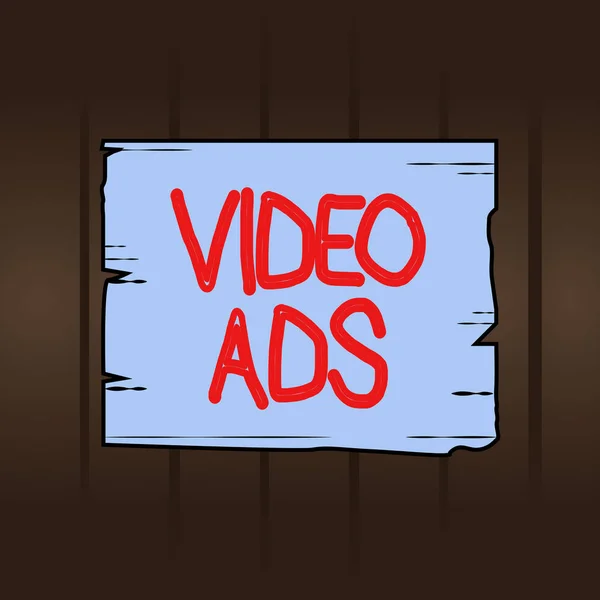 Εγγραφή σημείωσης που δείχνει διαφημίσεις βίντεο. Επαγγελματική φωτογραφία προβάλλοντας Συμμετοχή ακροατήριο με τη μορφή διαφήμισης περιεχομένου βίντεο Ξύλινες σανίδες αυλακώσεις αυλακώσεις ξύλο πάνελ χρωματισμένο ξύλο πίνακα ξυλεία. — Φωτογραφία Αρχείου