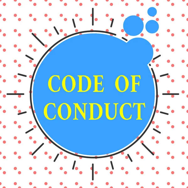 Word writing text Code Of Conduct. Business concept for Ethics rules moral codes ethical principles values respect Asymmetrical uneven shaped format pattern object outline multicolour design.