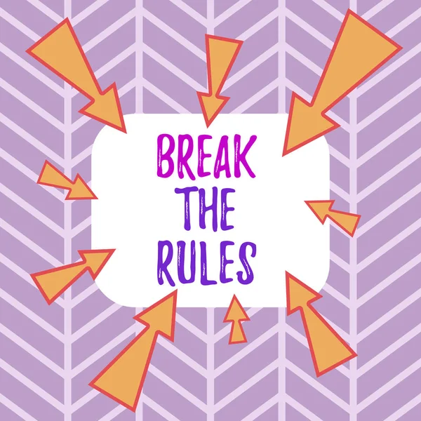 Word writing text Break The Rules. Business concept for Make changes do everything different Rebellion Reform Asymmetrical uneven shaped format pattern object outline multicolour design. — Stock Photo, Image